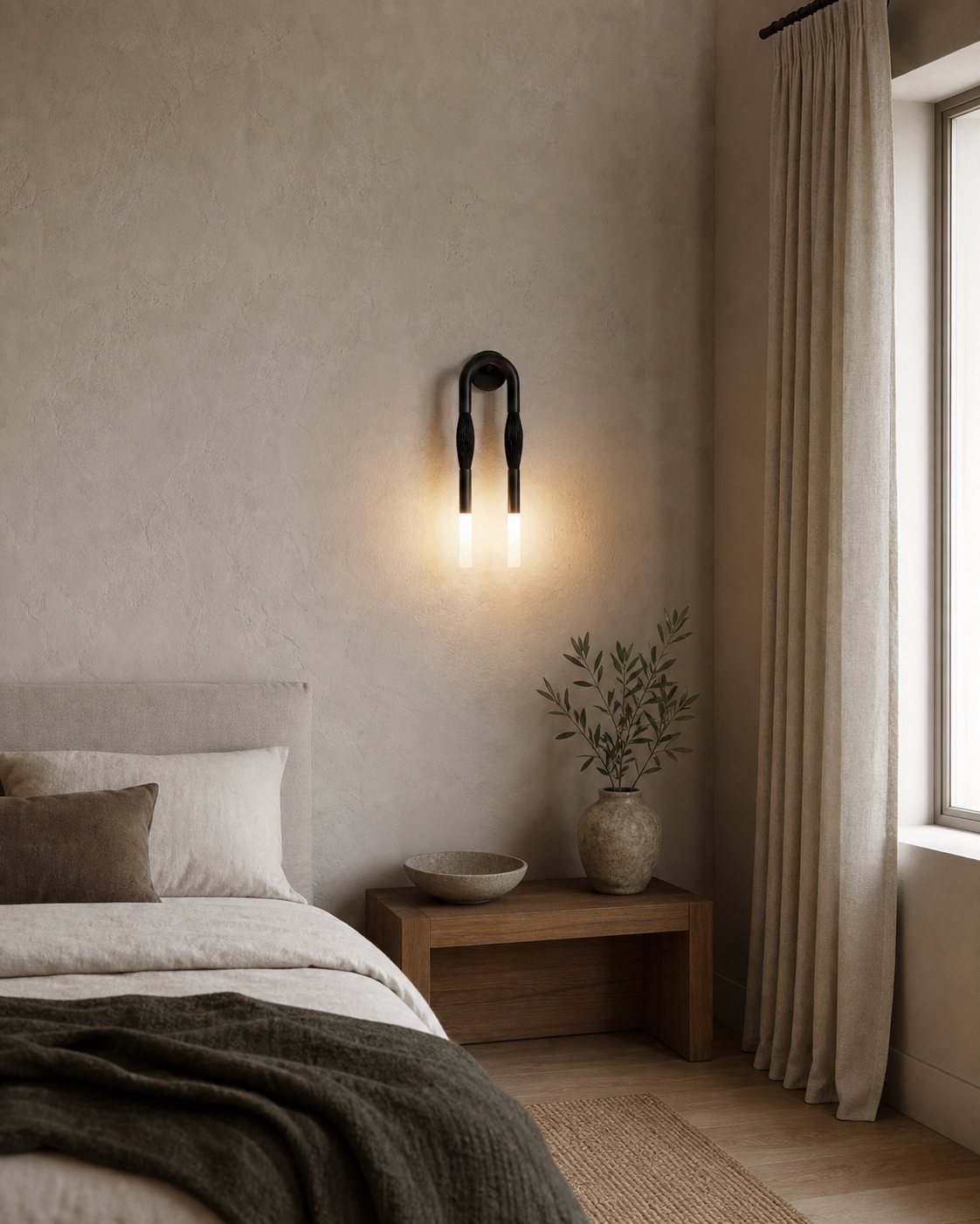 Strandia Minimalist Curved Arm Wall Lamp - Japandi style Accent Light for Hallway