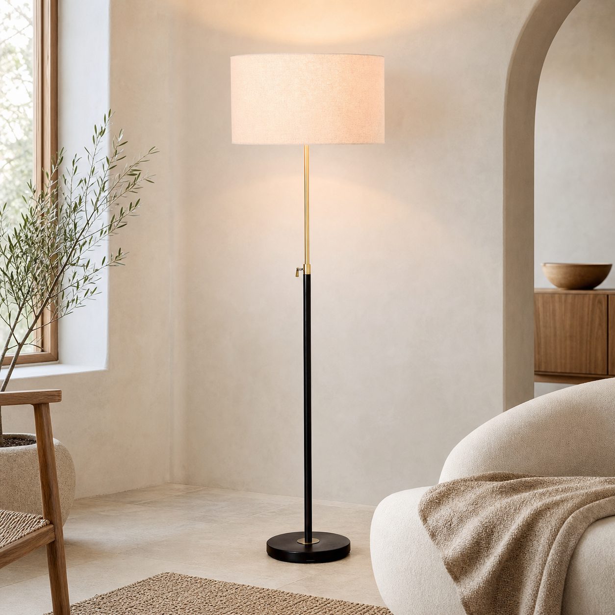Mavora Adjustable Floor Lamp - Modern Telescoping Light with Linen Shade for Reading