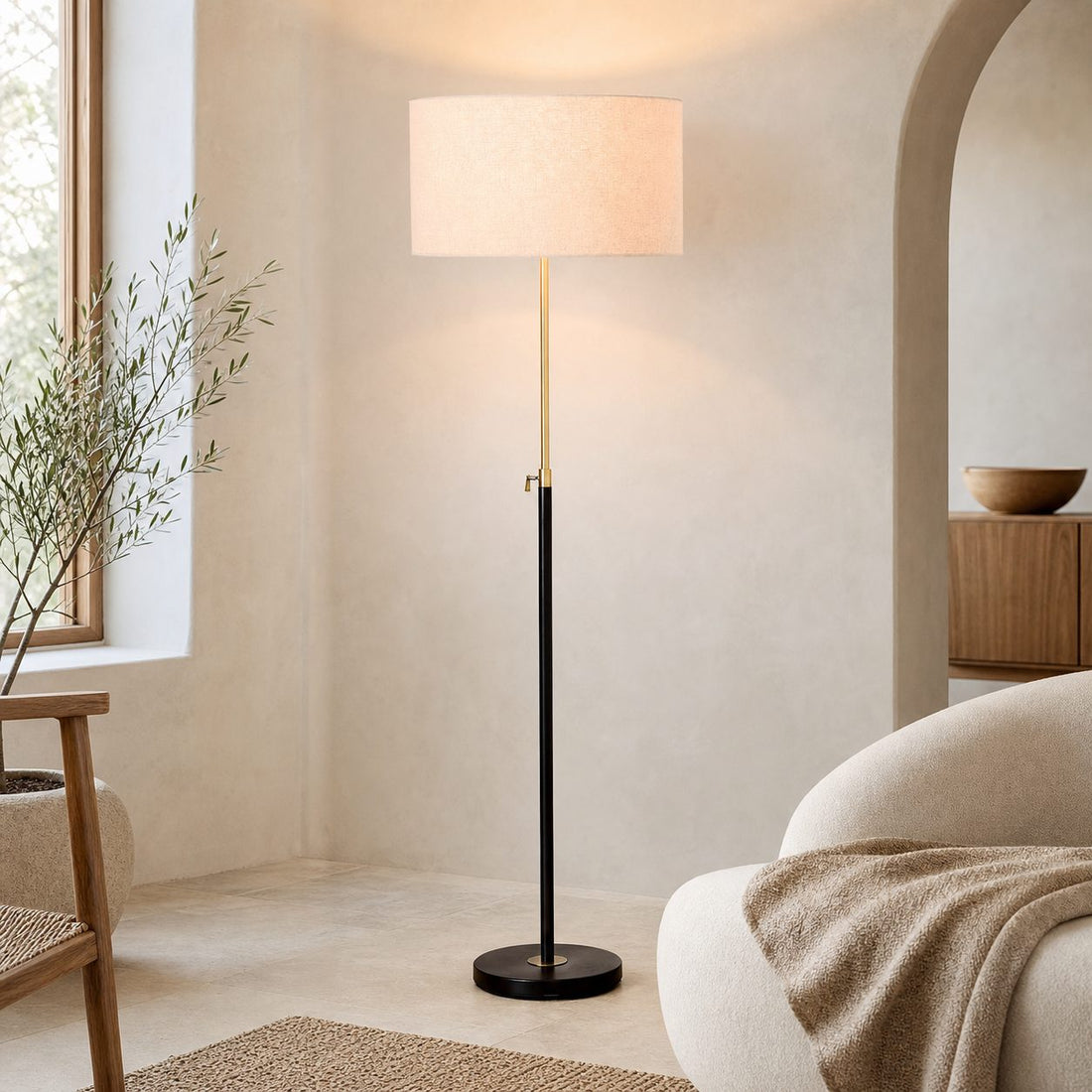 Mavora Adjustable Floor Lamp - Modern Telescoping Light with Linen Shade for Reading