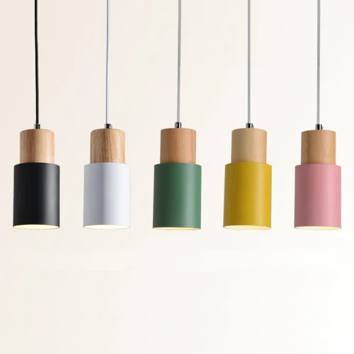Metallic Pendant Light with Wooden Accents