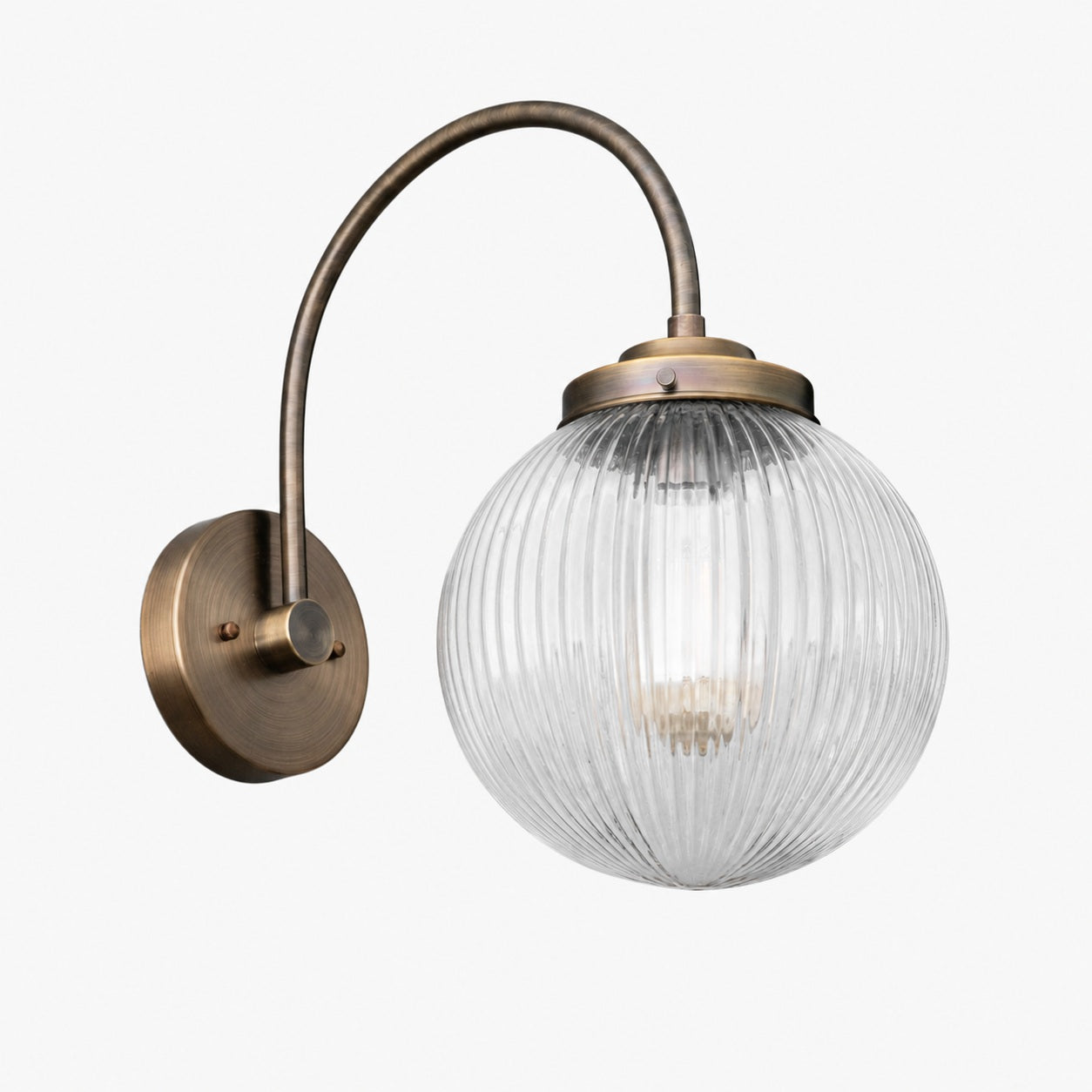 Glorica Glass Aged Brass Wall Sconce - Ribbed Glass Shade Industrial Style Lighting