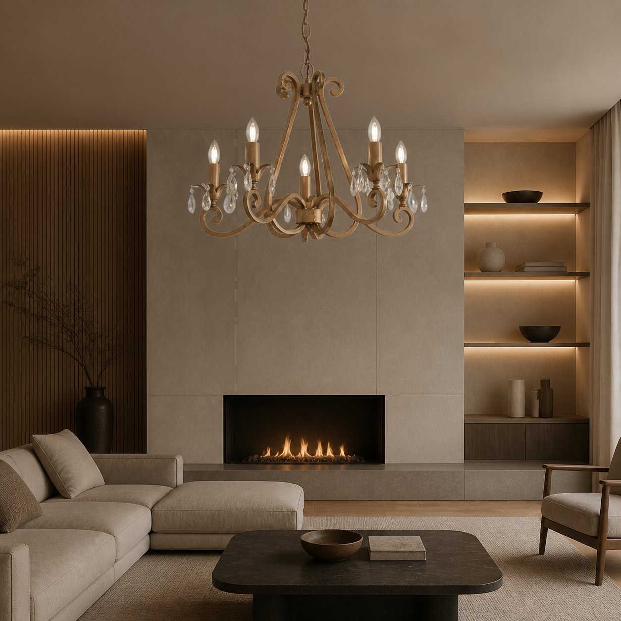 Talonis Crystal Chandelier - Traditional Candle-Style Brass and Nickel for Living Room and Dining Room