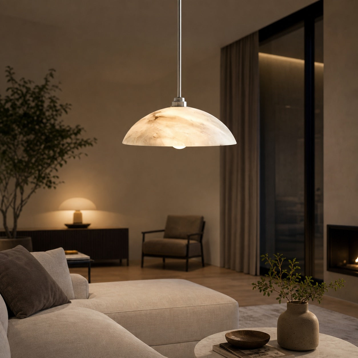 Alariv Elegant  Alabaster Dome Pendant Light - Modern Stone Lighting for Dining or Living