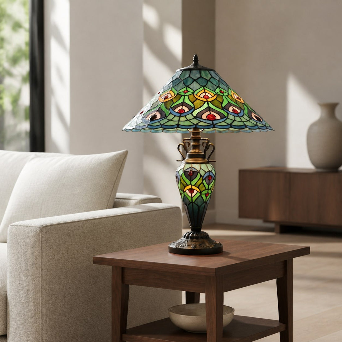 TF Oldbury Desk Lamp - Handcrafted Stained Glass Lamp for Bedroom Reading