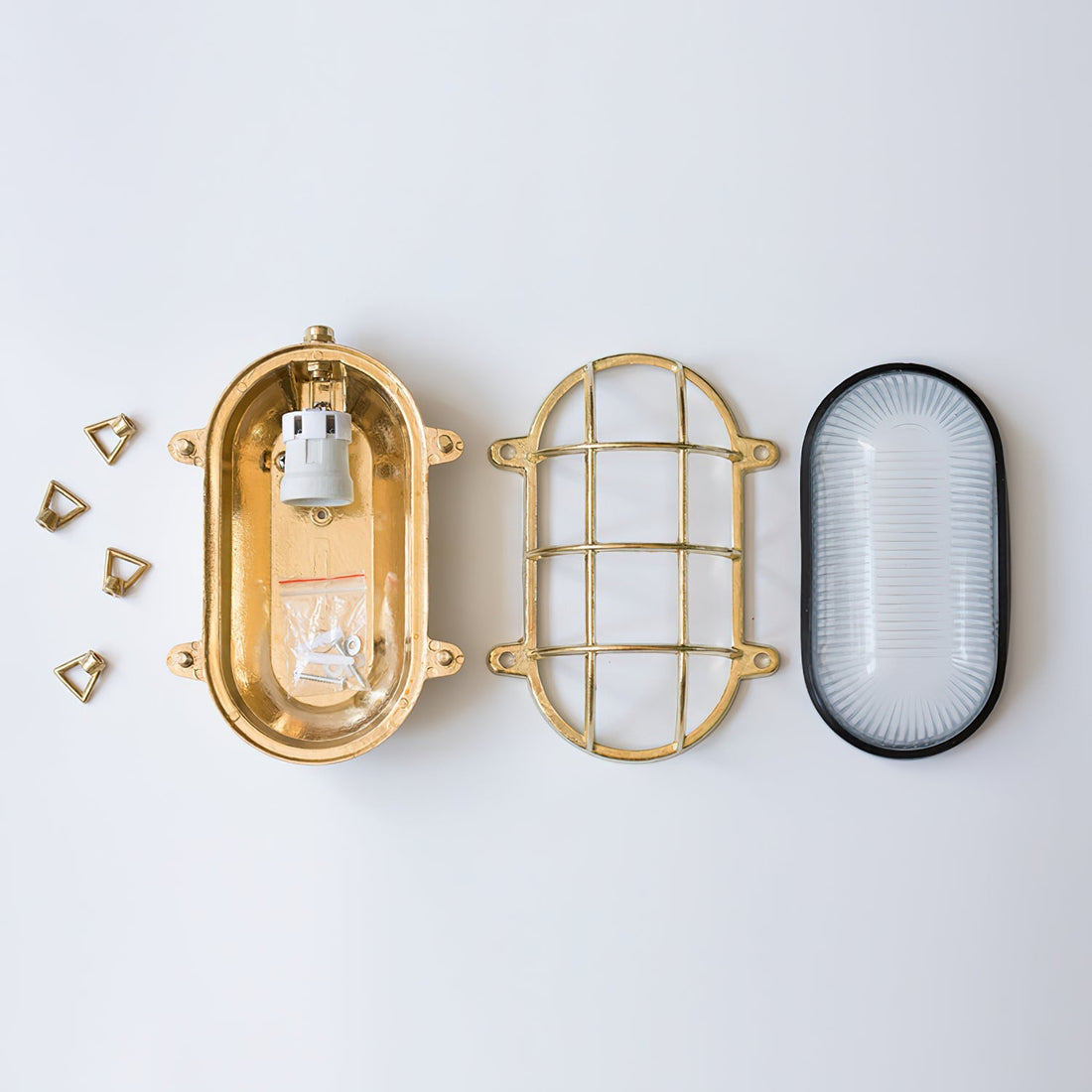 Ivoran Bulkhead Wall Sconce - Brass Caged Glass Vintage Industrial Light for Outdoor and Bathroom