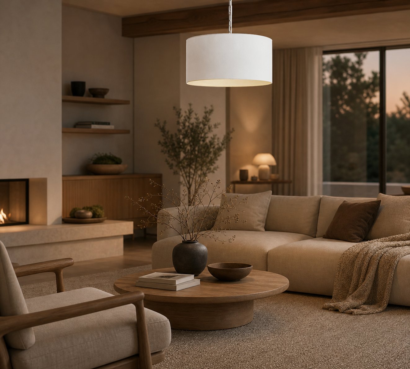 Dumora Iron Linen Drum Pendant - Vintage Brass Hanging Ceiling Light