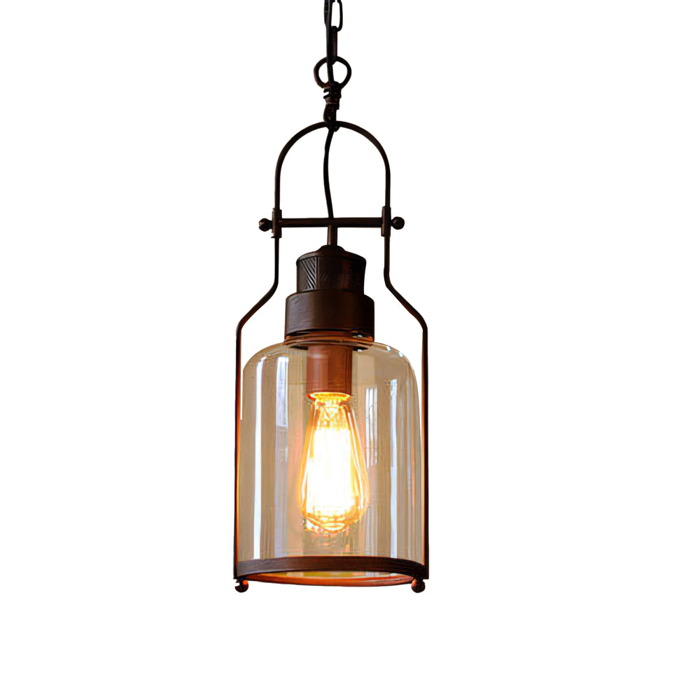 Black Bell Jar Cylinder Glass Pendant Light – Rustic Industrial Design