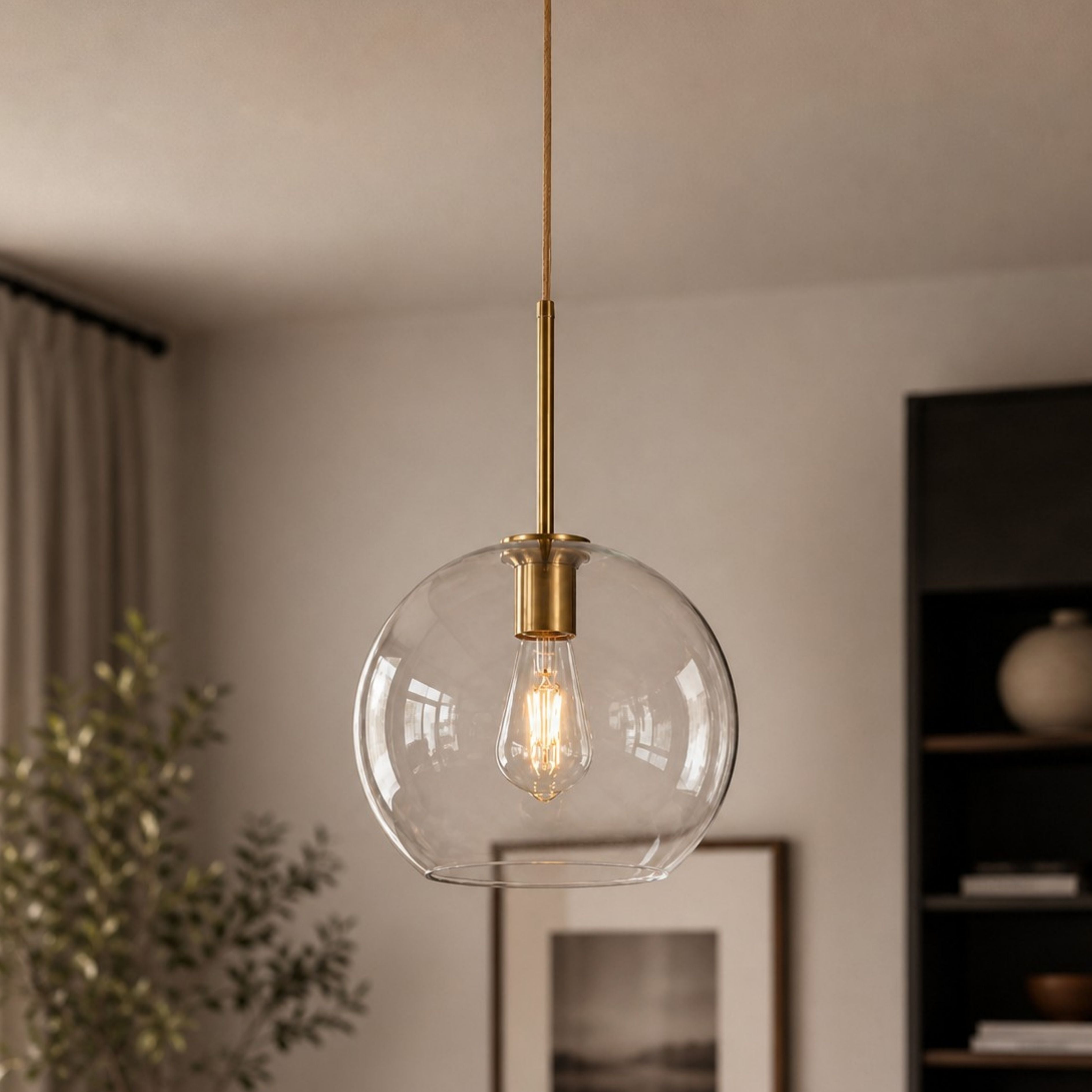 Clear globe pendant in a warm modern interior