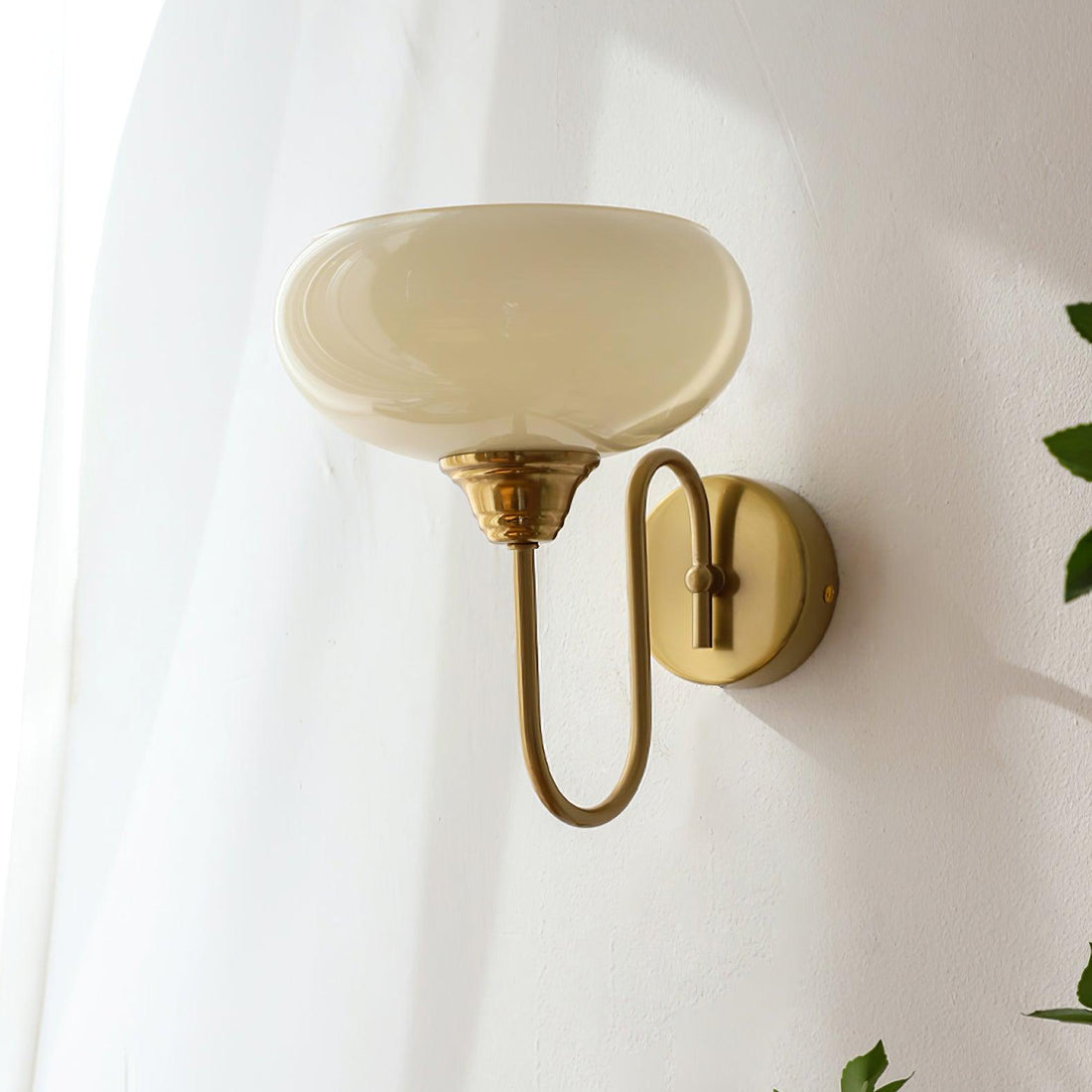 Bauhaus Wind Cream Glass Shade Metal Curved Pole Wall Sconce