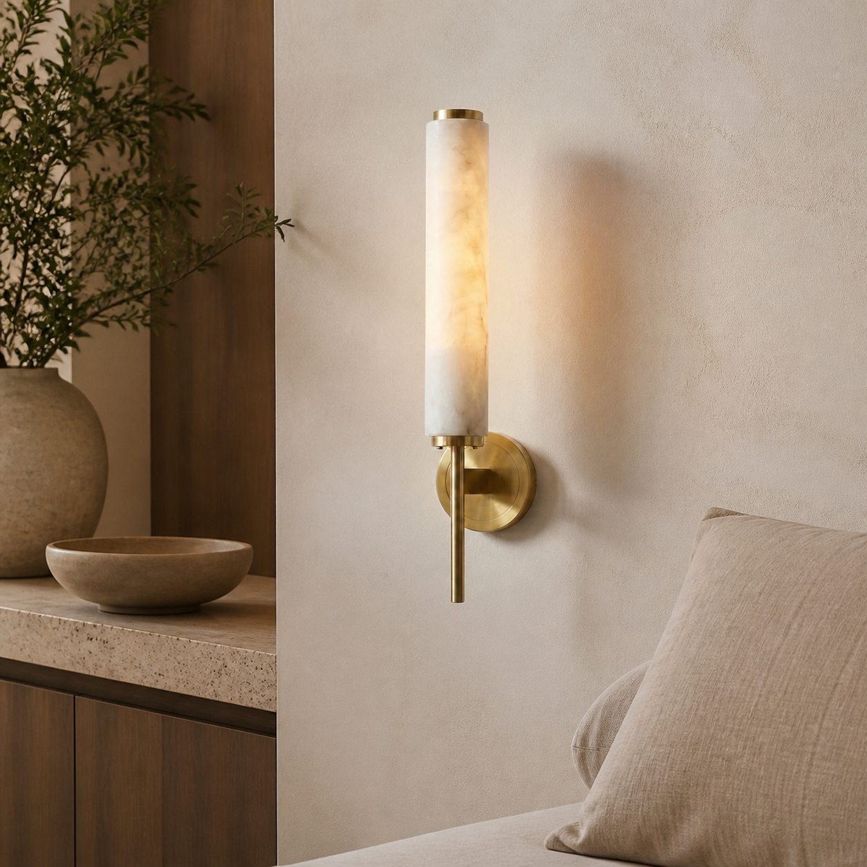Solaryx Modern Alabaster Wall Sconce - Sculptural Living Room Mounted Light