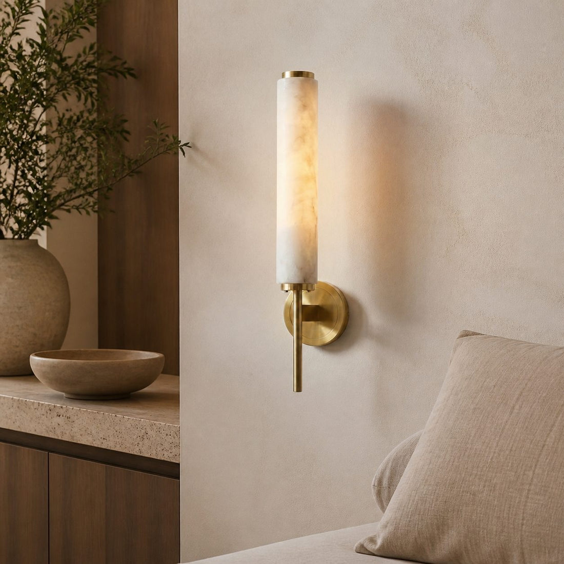 Solaryx Modern Alabaster Wall Sconce - Sculptural Living Room Mounted Light