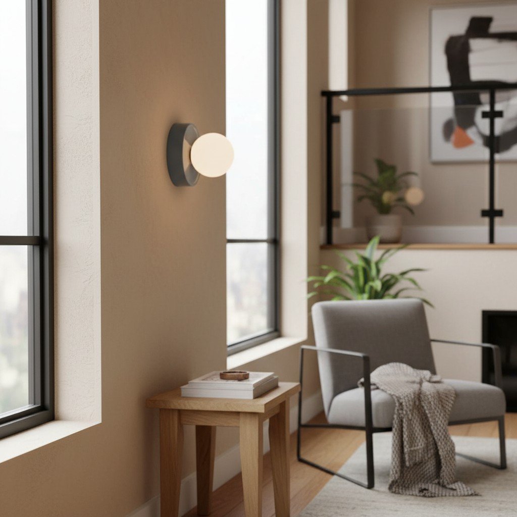 Solna Round Glass Wall Sconce with Ceramic Base-Minimalist Lighting for Bedroom or Hallway