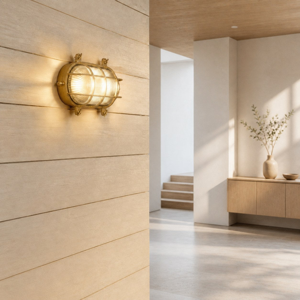 Ivoran Bulkhead Wall Sconce - Brass Caged Glass Vintage Industrial Light for Outdoor and Bathroom