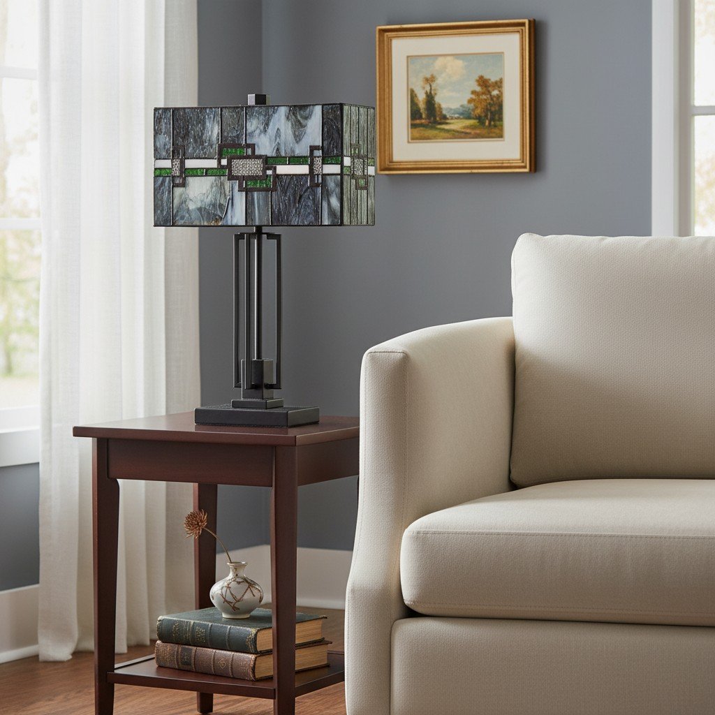 Culletto Stained-Glass Rectangular Table Lamp – Artisan Look for Bedrooms and Hallways