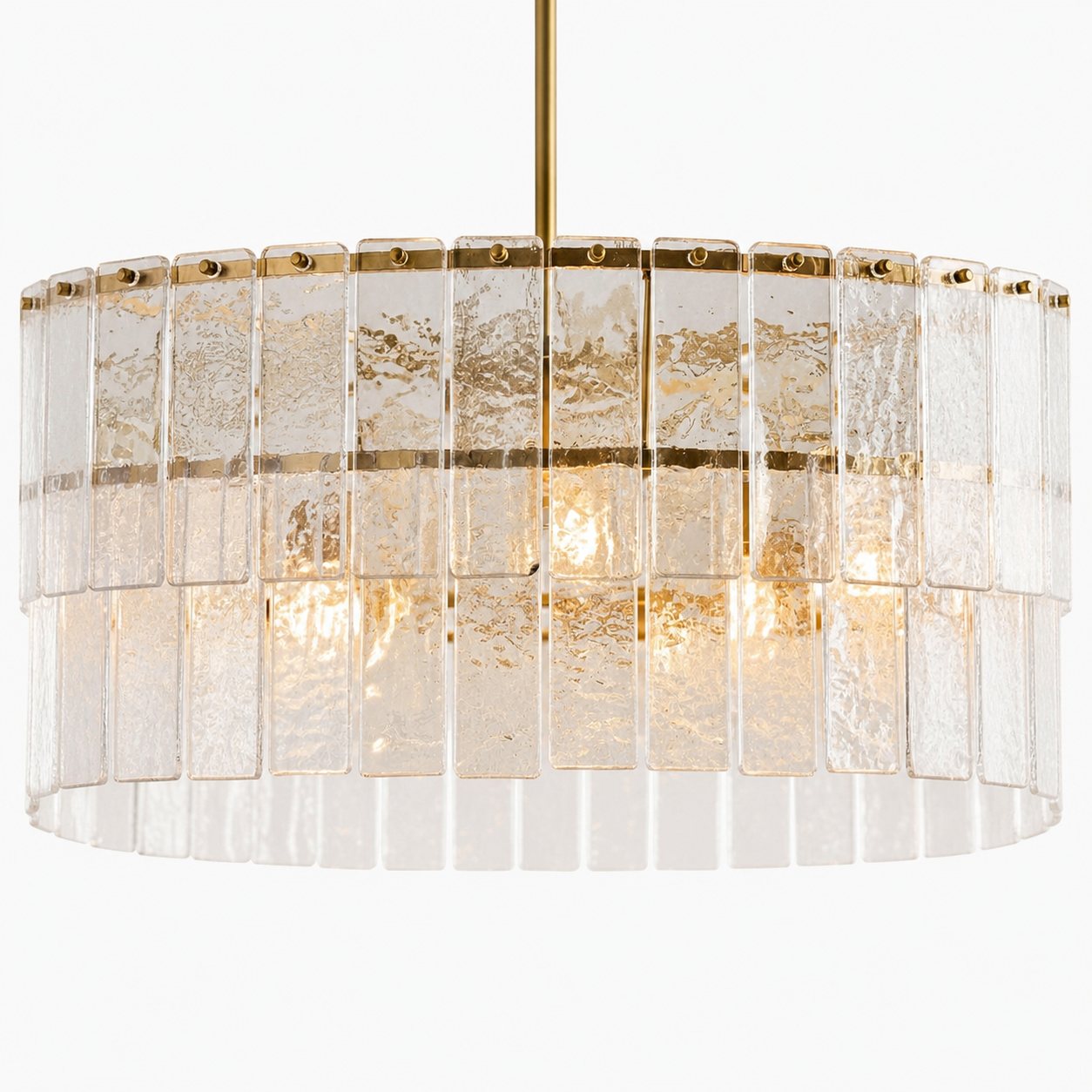 Lumvey Textured Glass Chandelier - Luxury Handcrafted Two-Tier Round Chandelier for Living Room