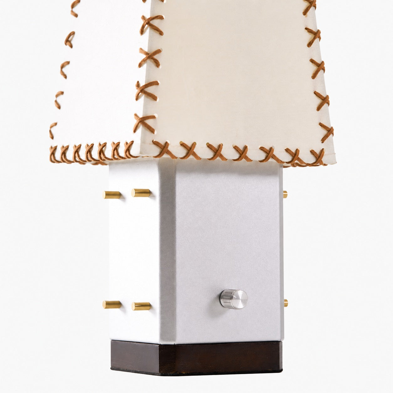 Modern Geometric Metal Table Lamp – Parchment Shade for Bedroom Nightstand Lighting