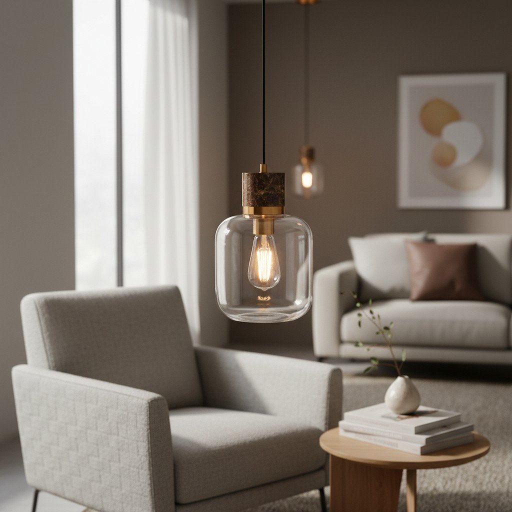 Korlisse Natural Stone and Glass Pendant Light – Stylish Lamp for Lounge or Living Room