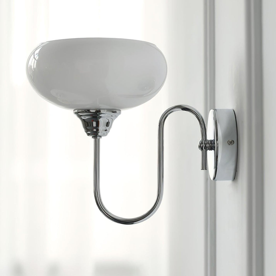 Bauhaus Wind Cream Glass Shade Metal Curved Pole Wall Sconce