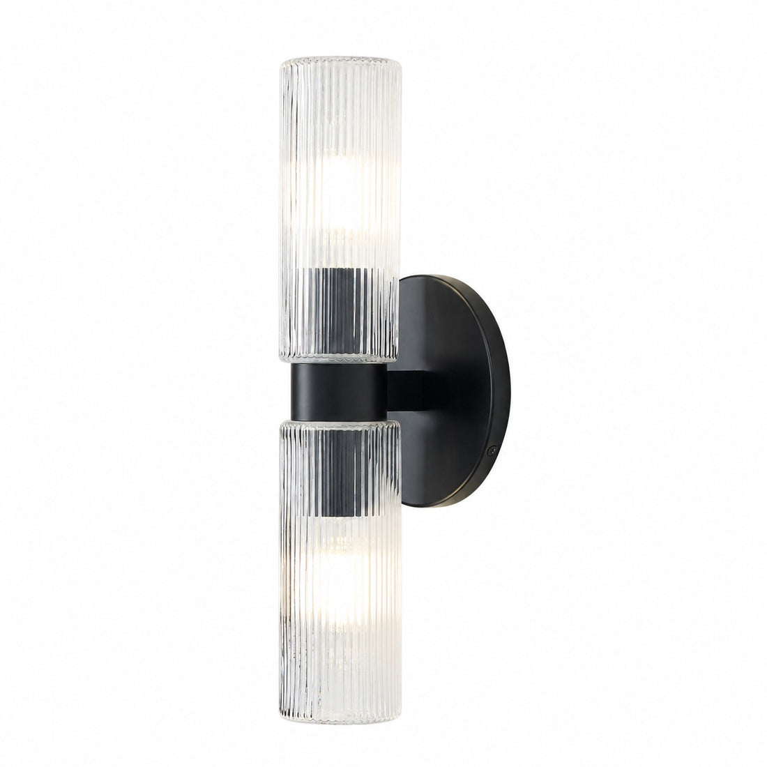 Rivora Fluted Glass Double Short Sconce - Indoor Outdoor Wall Light Elegance