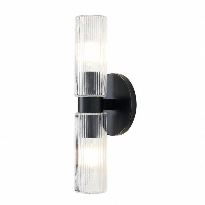 Rivora Fluted Glass Double Short Sconce - Indoor Outdoor Wall Light Elegance