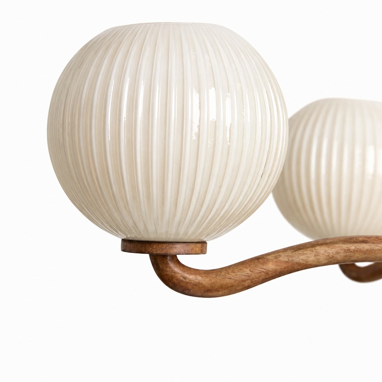 Shella Contemporary Five‑Globe Chandelier – Wood Metal Glass Pendant Lighting for Bedroom or Dining