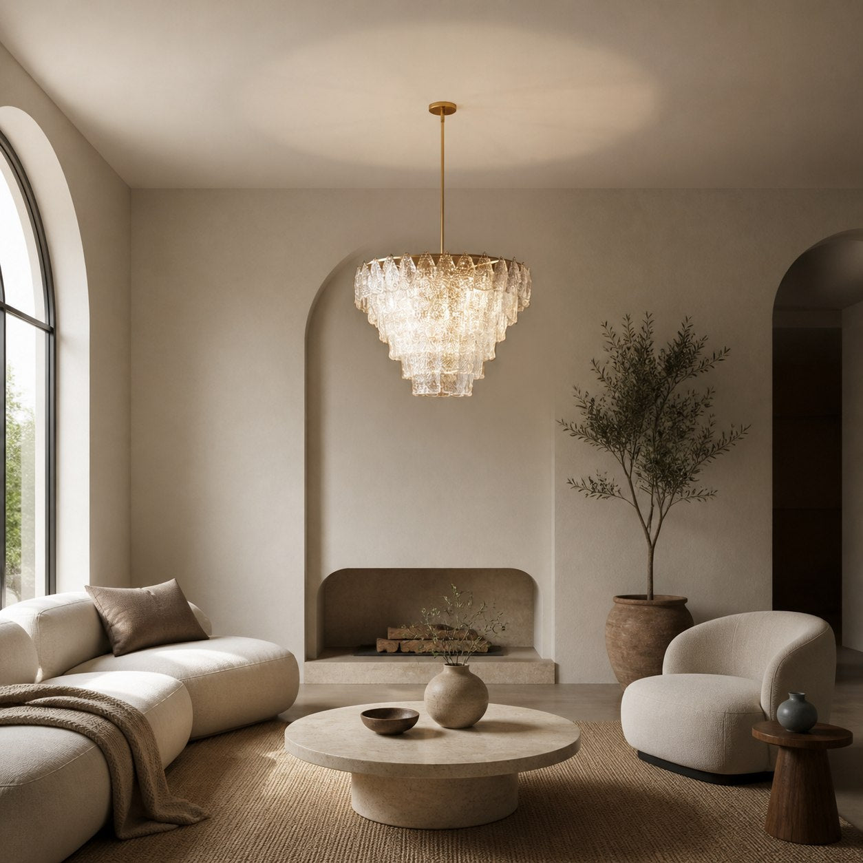 Lumvey Glass Round Chandelier - Elegant Pendant Light for Dining Room and Living Room