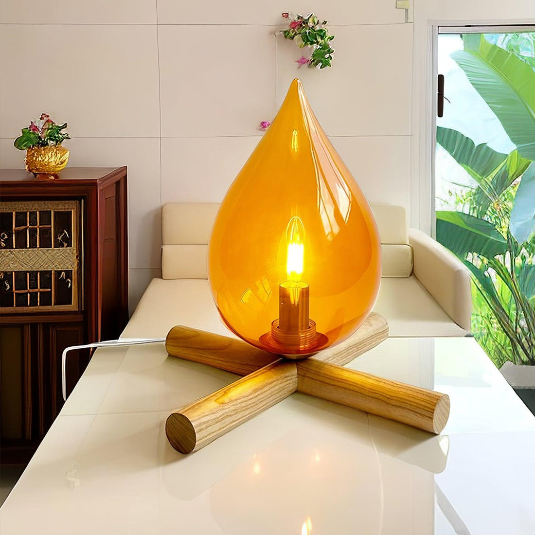 Firewood Stack Flame Table Lamp