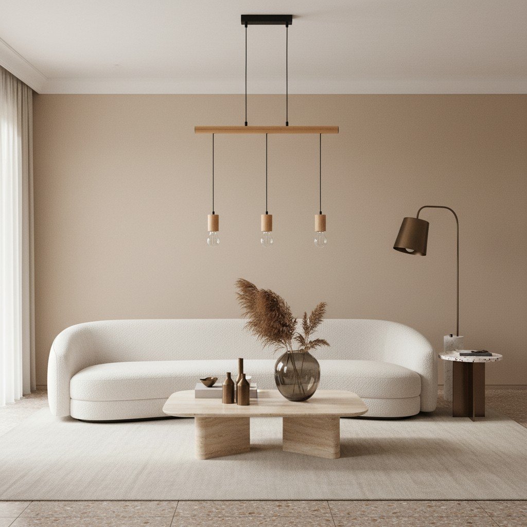 Virell Adjustable Linear Ceiling Light – 3‑Bulb Wooden and Metal Design for Kitchen Island or Office