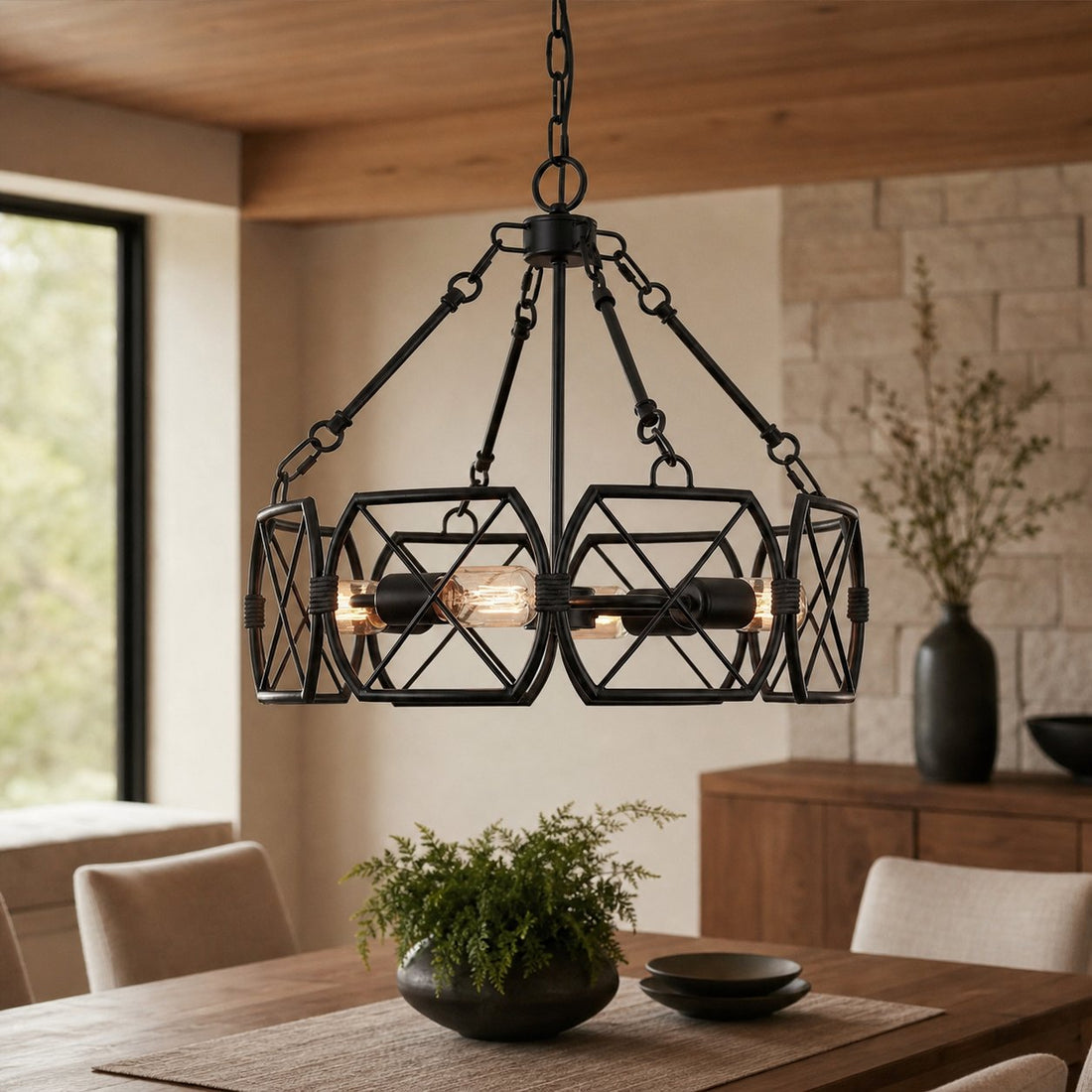 FerraLoft Geometric Cage Metal Pendant Light - Industrial Hanging Fixture for Kitchen Island