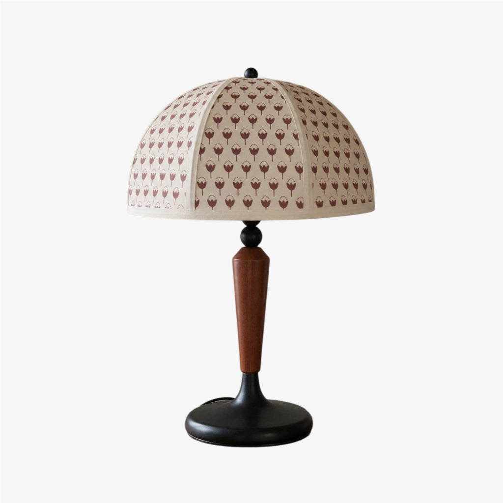 Solmire Table Lamp - French Vintage Fabric Dome Shade with Wood and Metal Base for Bedroom and Living Room