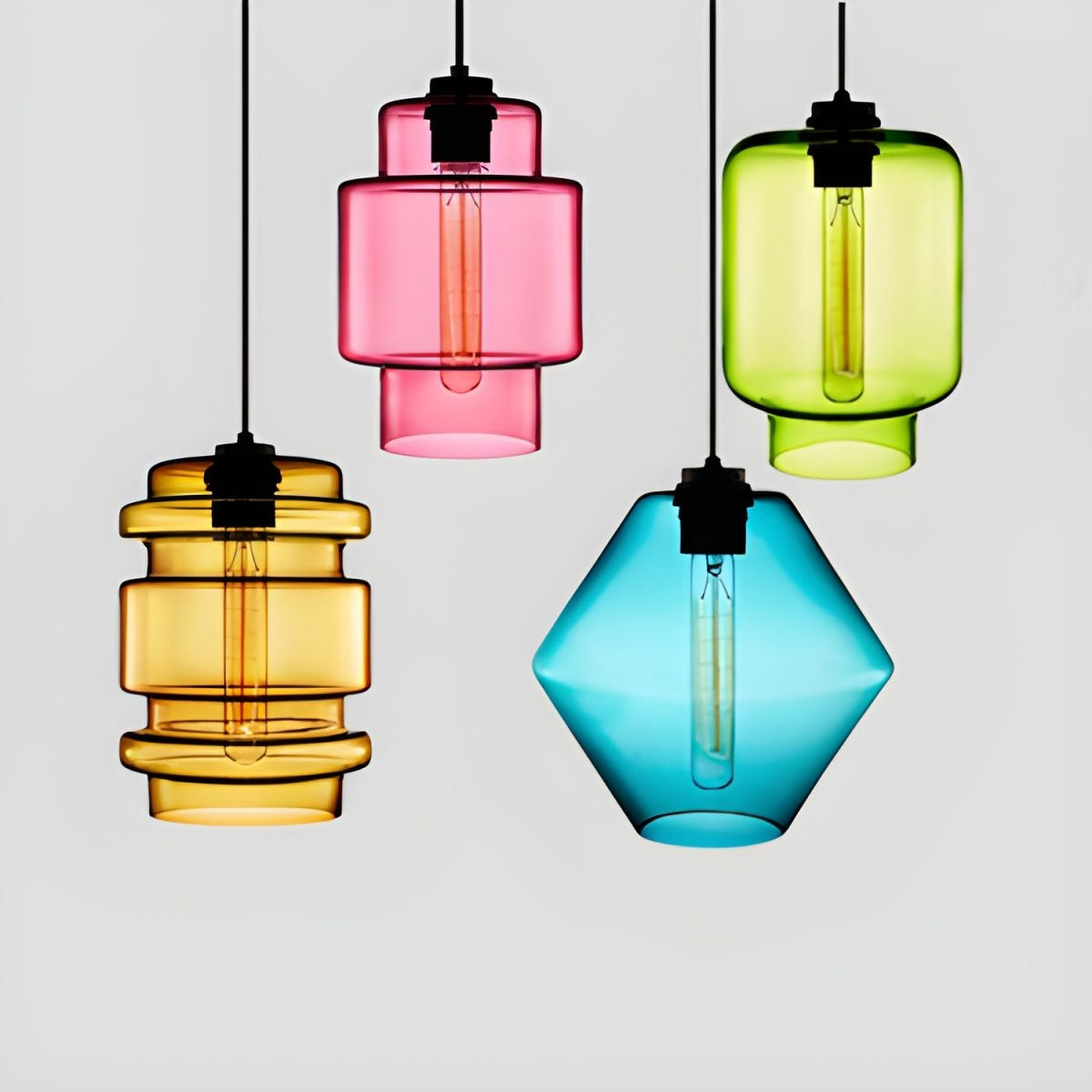 Crystalline Series Pendant Light - Blown Glass Multi Colored Glass Pendant Lamp
