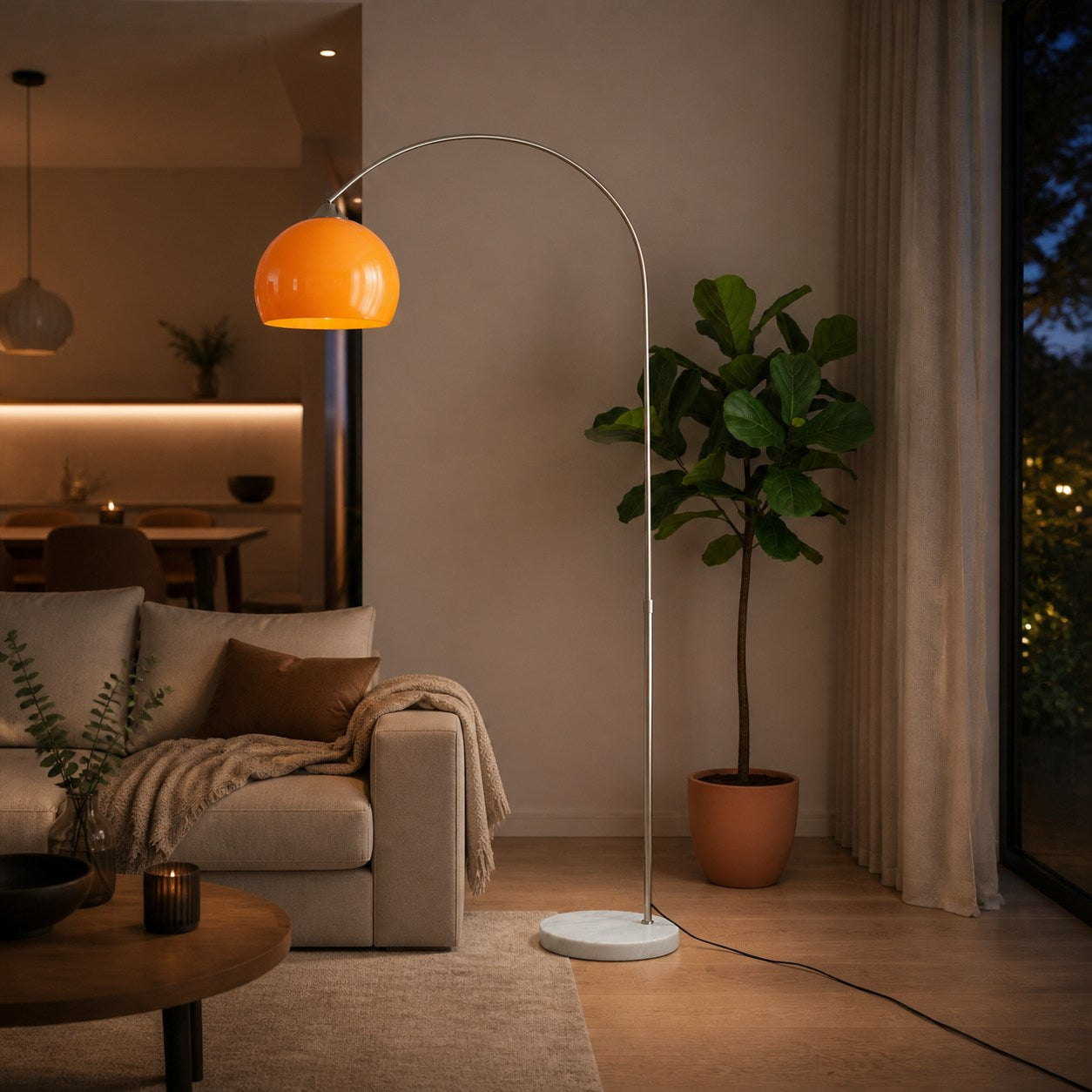 Aethervox Mid-Century Modern Arch Floor Lamp - Metal Design with Marble Accents for Living Room