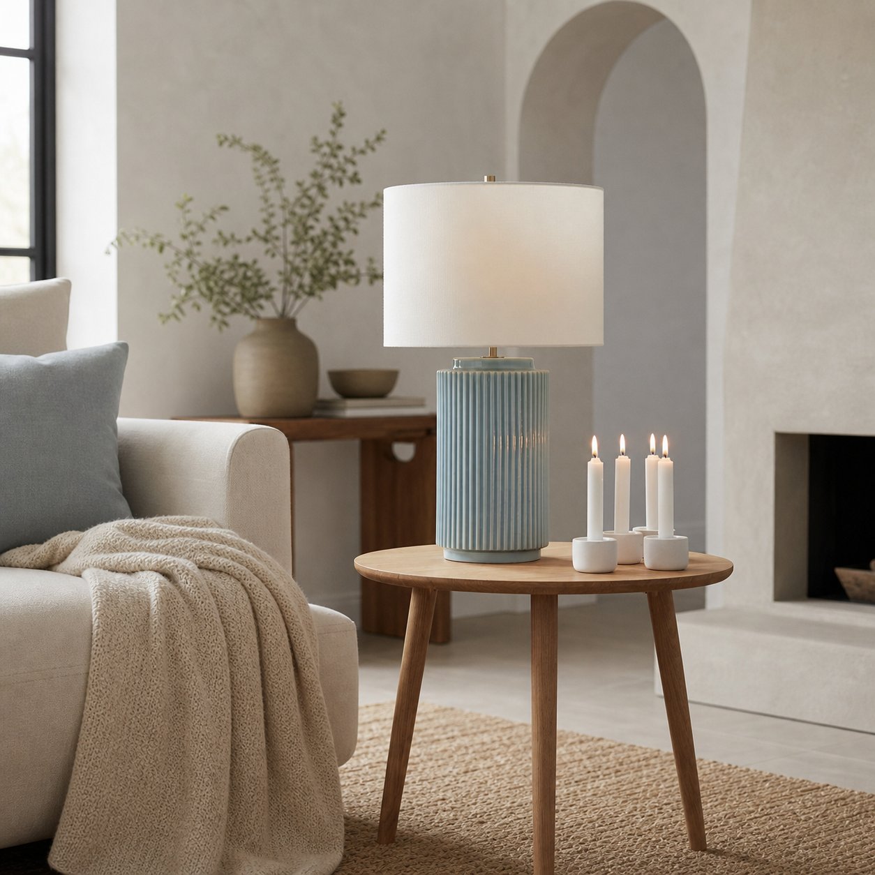 Ceruna Minimalist Ceramic Table Lamp - Ceramic Base With A Linen Lampshade