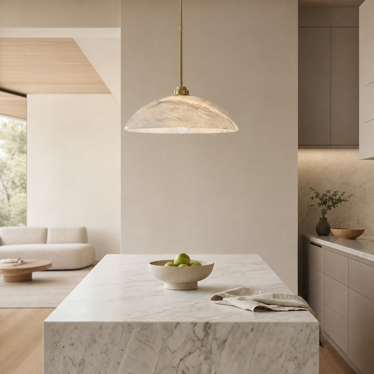 Alariv Elegant  Alabaster Dome Pendant Light - Modern Stone Lighting for Dining or Living