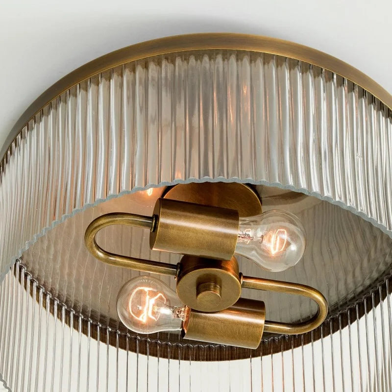 Cooper Ribbed Glass Flush Mount Ceiling Lamp -  Drum Crystal Light
