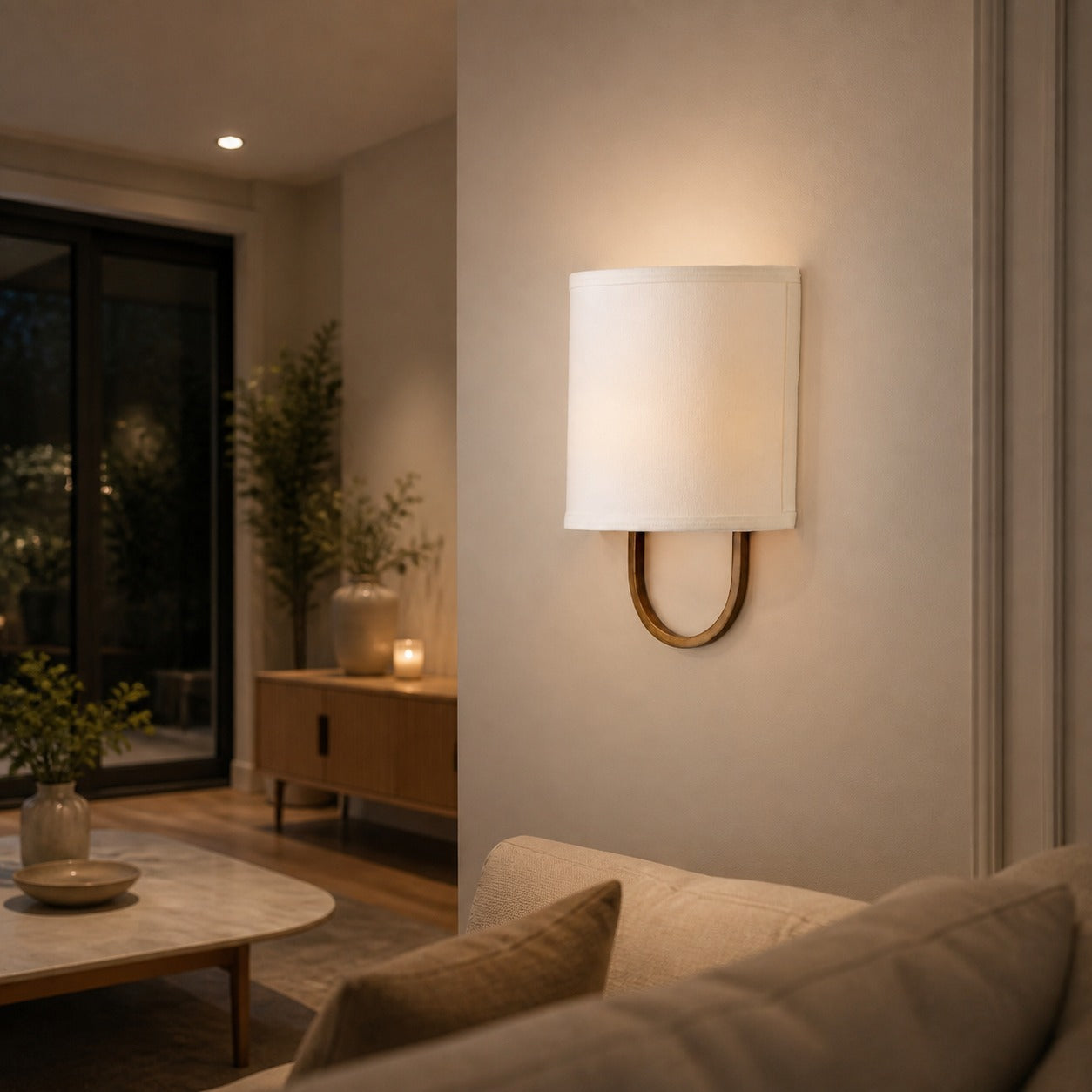 Nolvara Elegant Wall Light Featuring Soft Shade and Metal Arm