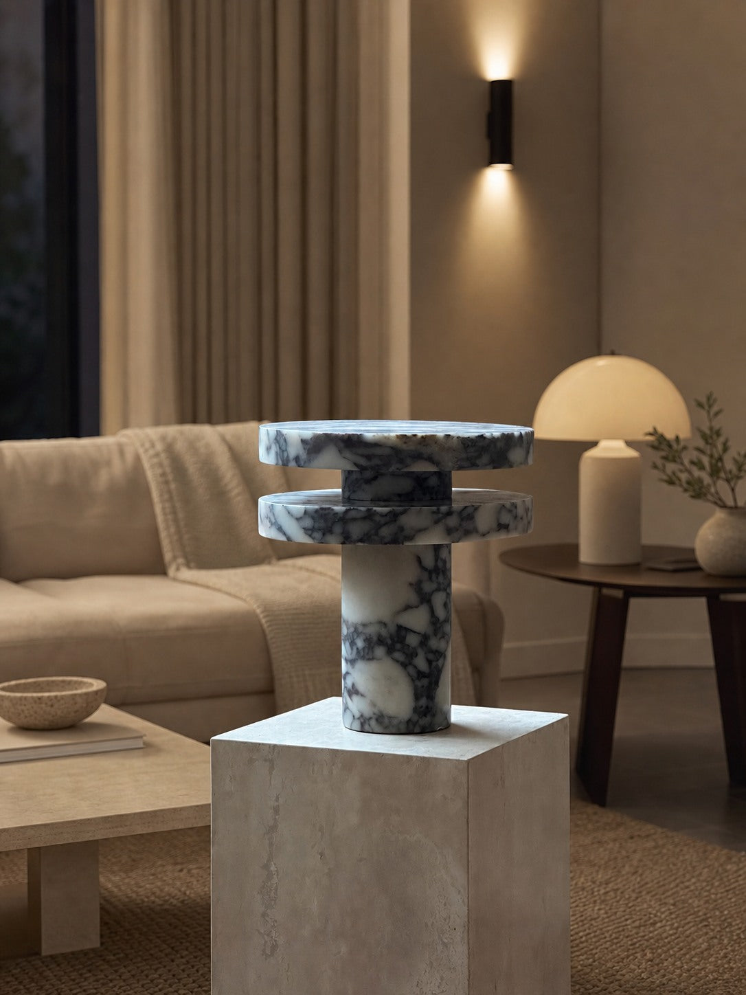 Modern Sculptural Table Lamp with Cylindrical Base Design for Bedroom Bedside and Living Room Use