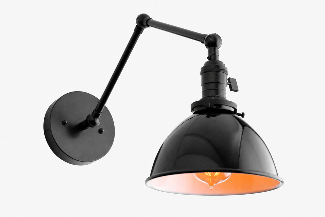 Conique Metal Vintage Industrial Swing Arm Wall Lamp - Adjustable Dome Shade for Study