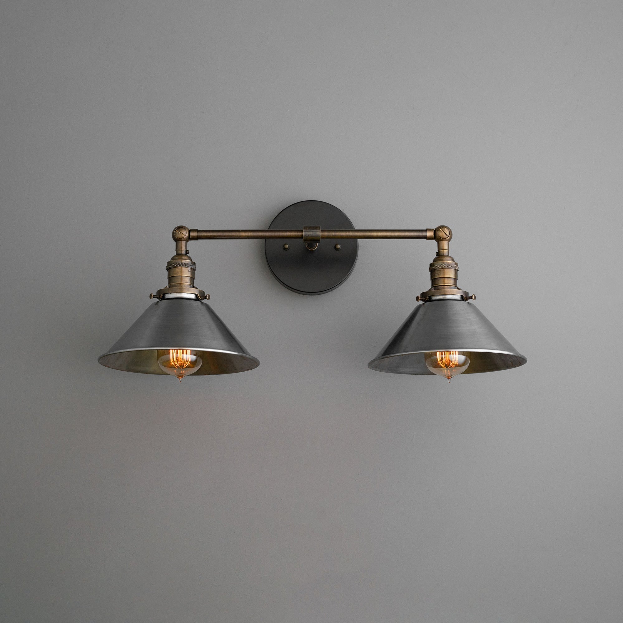 Conique Metal Two-Light Industrial Vanity Sconce – Wall Fixture for Bathroom & Hallway