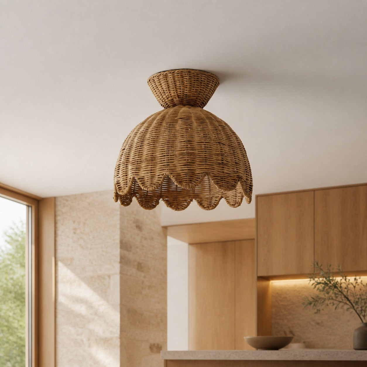 Rattalia Ceiling Light - Sculptural Flower Design in Natural Style for Kitchen Island