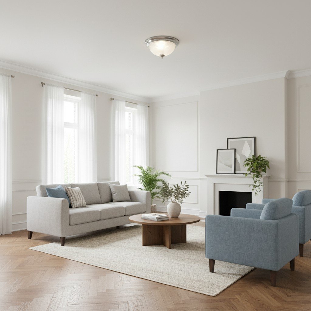 TF Vintora Modern Flush Ceiling Light – Ribbed Glass and Metal Trim for Kitchens or Hallways