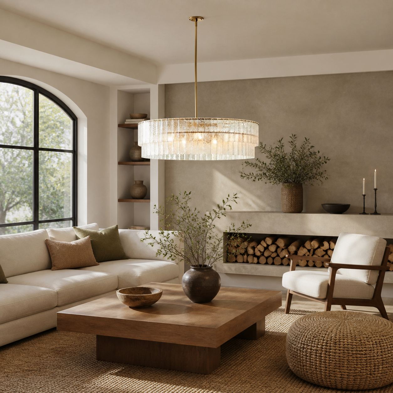 Lumvey Textured Glass Chandelier - Luxury Handcrafted Two-Tier Round Chandelier for Living Room