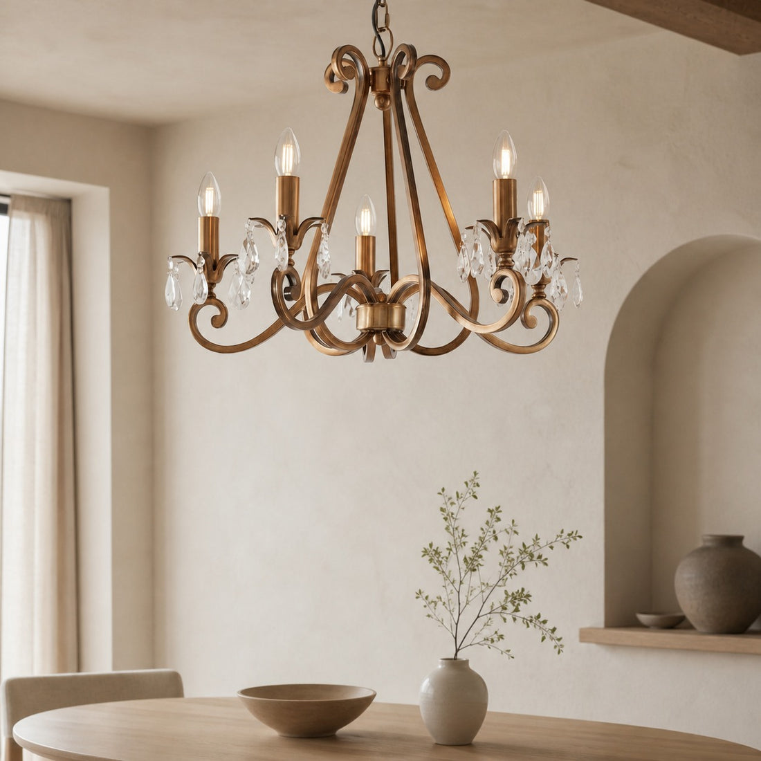 Talonis Crystal Chandelier - Traditional Candle-Style Brass and Nickel for Living Room and Dining Room