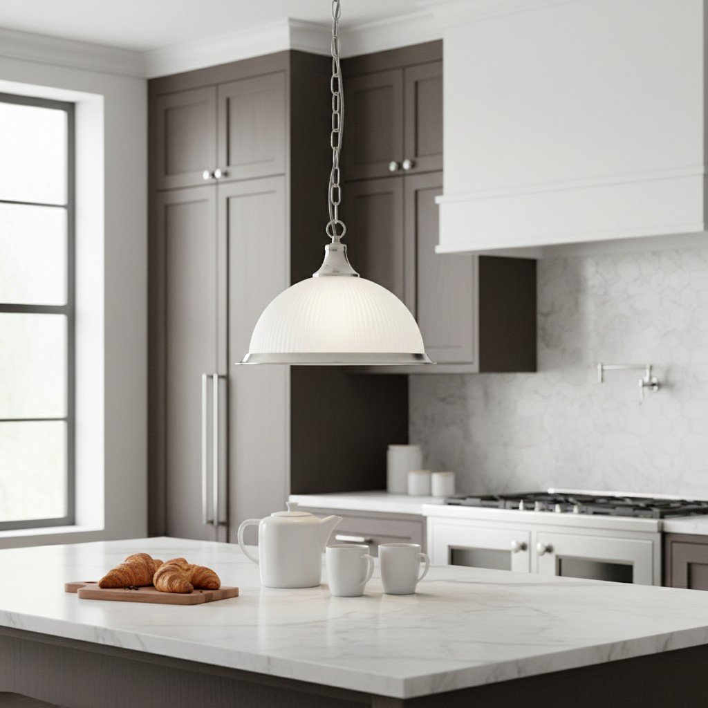 TF Vintora Ribbed Glass Pendant Light – Elegant Metal Trim for Kitchens, Dining Areas and Hallways