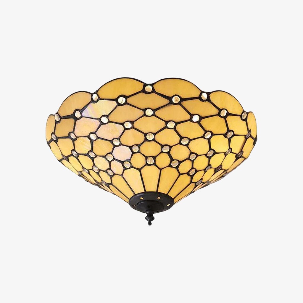 TF Pearl Handcrafted Tiffany Ceiling Light – Art Deco Stained Glass Light for Hallway or Living Room