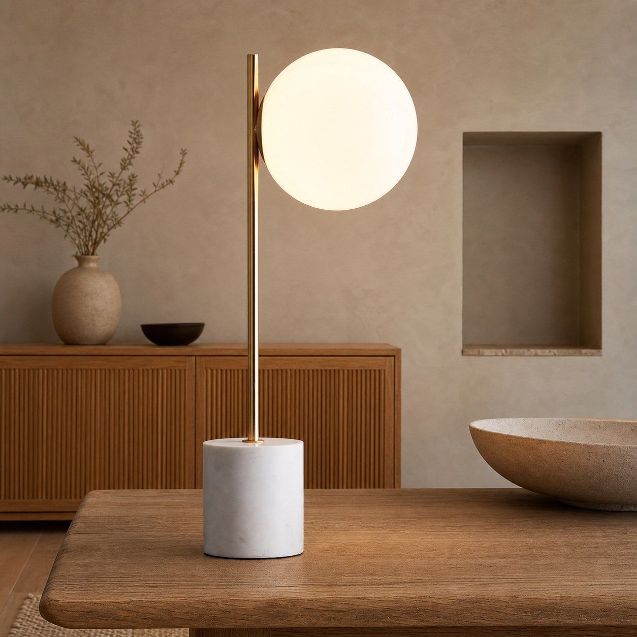Sphere Alessora Table Lamp - Modern Marble Metal Desk Light