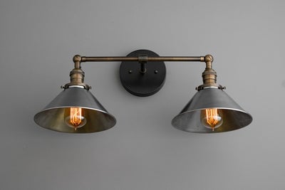 Conique Metal Two-Light Industrial Vanity Sconce – Wall Fixture for Bathroom & Hallway
