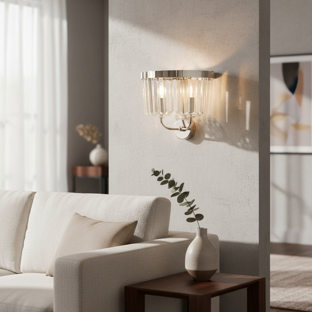 Beveline Faceted Clear Cut Glass Wall Light - Classic metal sconce for hallway and living room
