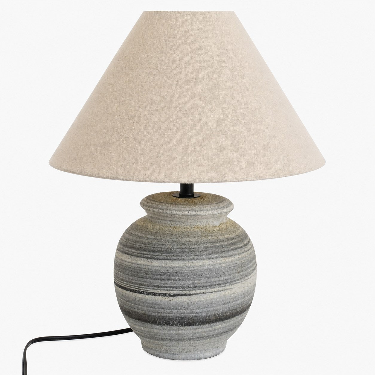 Ceravine Rustic Ceramic Base Table Lamp with Conical Fabric Shade – Elegant Accent Lighting for Home