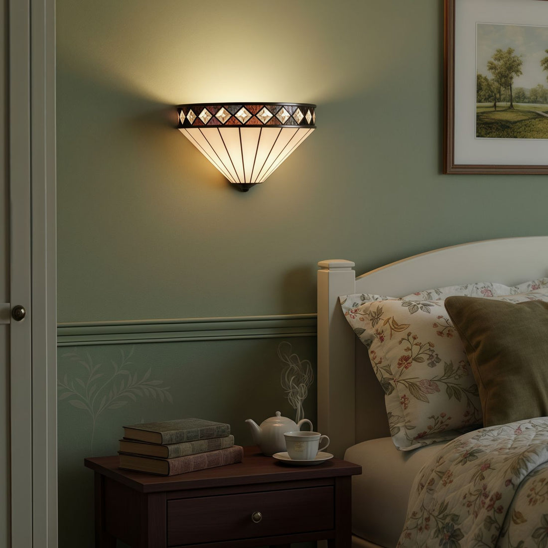 TF Fargo Art Deco Wall Light with Diamond Motif Design  – Glass Wall Sconce for Hallway & Bedroom